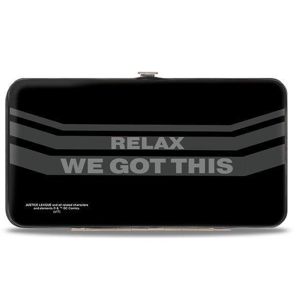 Buckle-Down Hinged Wallet - Justice League 7-Superheroine Group Pose + RELAX WE GOT THIS Stripe Black Gray