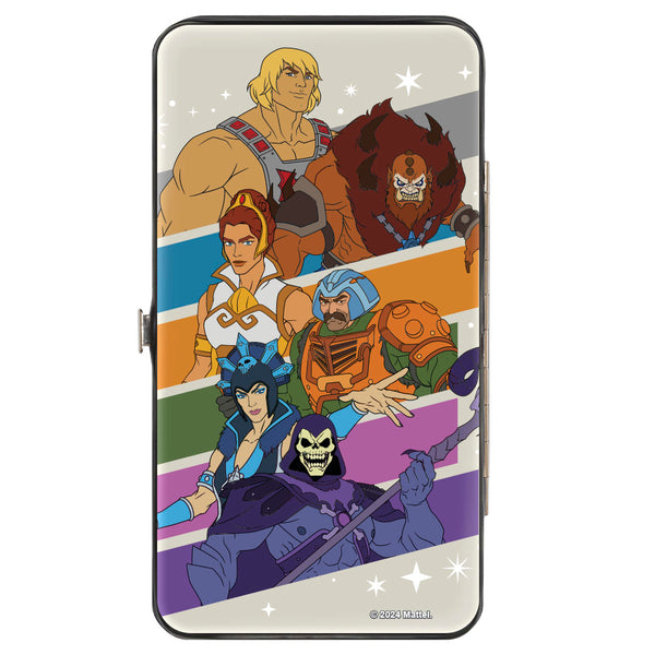 Buckle-Down Hinged Wallet - Masters Of The Universe Character Stripe Poses White/Multi Color