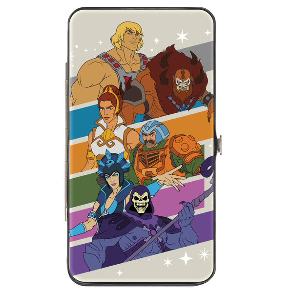 Buckle-Down Hinged Wallet - Masters of the Universe Character Stripe Poses White/Multi Color