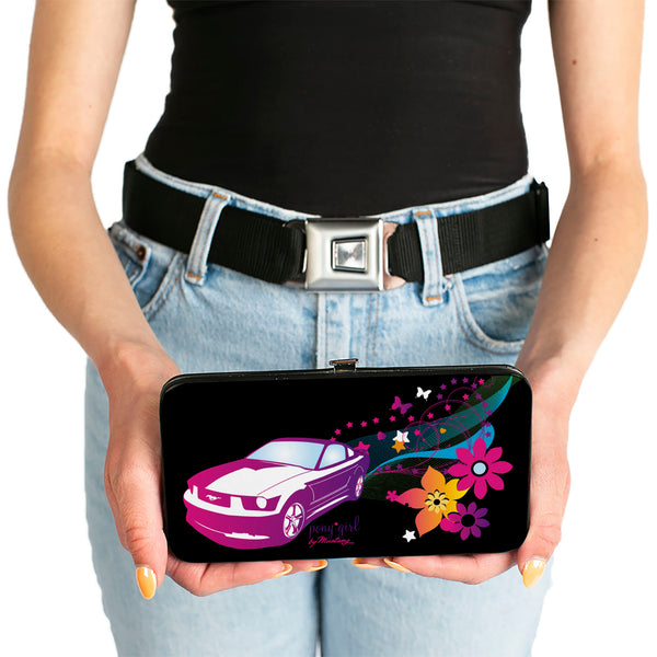 Buckle-Down Hinged Wallet - Mustang PONY GIRL Butterflies Flowers Stars Black Pinks Purples