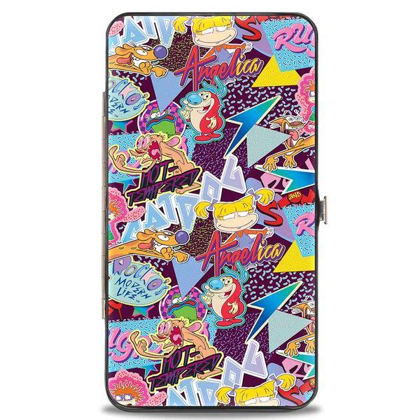 Buckle-Down Hinged Wallet - Nick 90's Logos 7-Show Characters Purple Multi Color