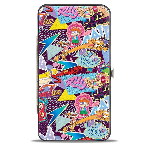 Buckle-Down Hinged Wallet - Nick 90's Logos 7-Show Characters Purple Multi Color