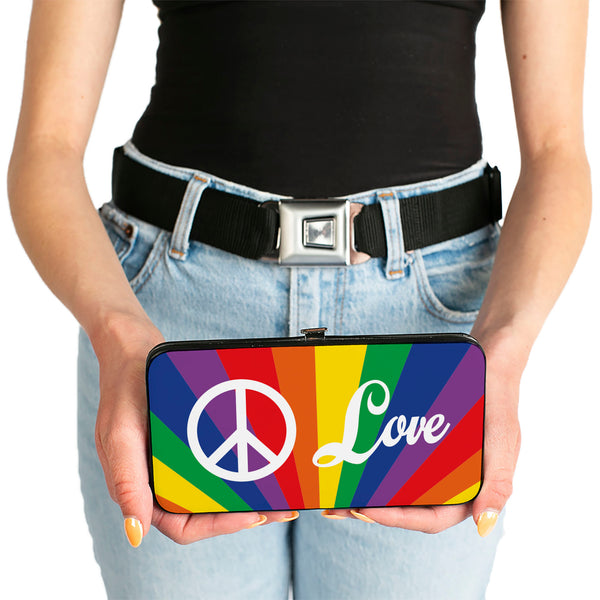 Buckle-Down Hinged Wallet - PEACE And LOVE Rainbow Rays Multi Color White
