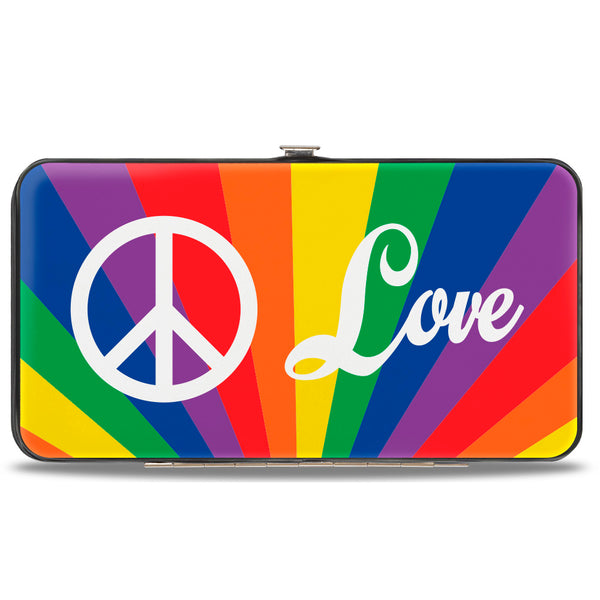 Buckle-Down Hinged Wallet - PEACE and LOVE Rainbow Rays Multi Color White