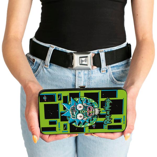 Buckle-Down Hinged Wallet - Rick And Morty Logo And Circuit Faces And Blocks Multi Color