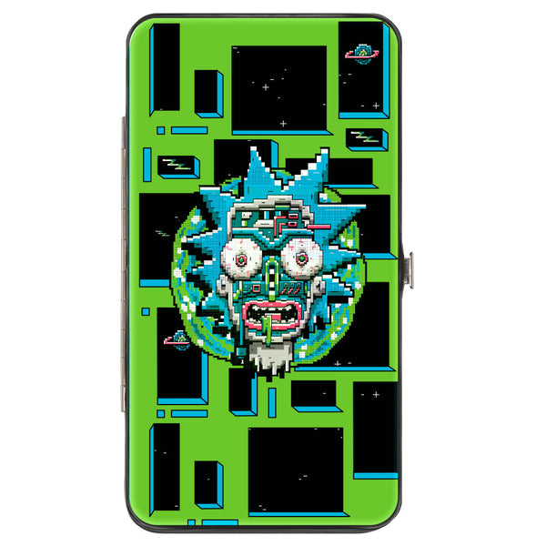 Buckle-Down Hinged Wallet - Rick and Morty Logo and Circuit Faces and Blocks Multi Color