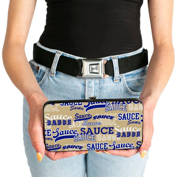 Buckle-Down Hinged Wallet - SAUCE Typography Collage Tan/White/Blue