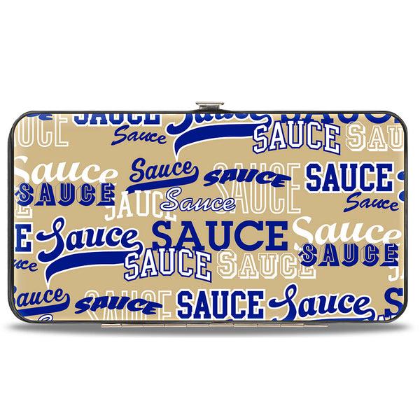 Buckle-Down Hinged Wallet - SAUCE Typography Collage Tan/White/Blue