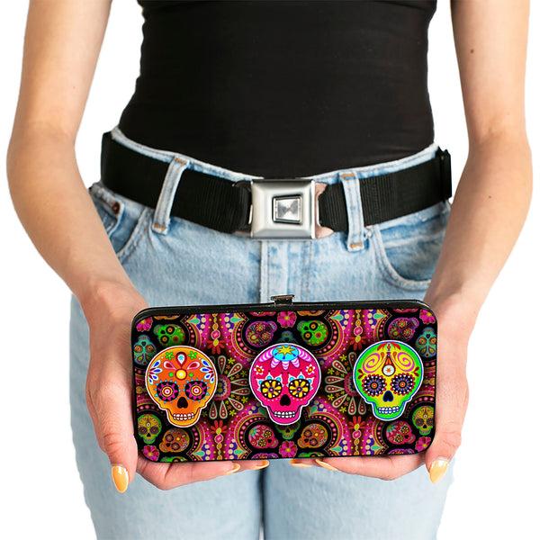 Buckle-Down Hinged Wallet - Six Sugar Skulls Multi Color
