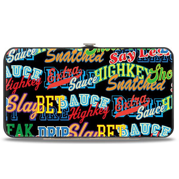 Buckle-Down Hinged Wallet - Slang Verbiage Stacked Black/Multi Color