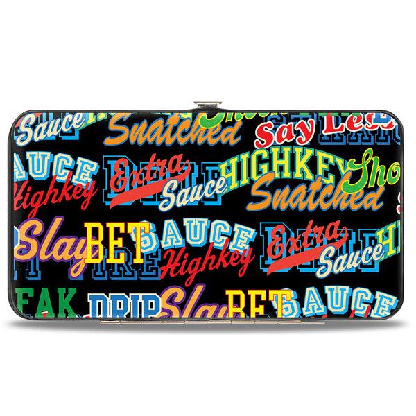 Buckle-Down Hinged Wallet - Slang Verbiage Stacked Black/Multi Color