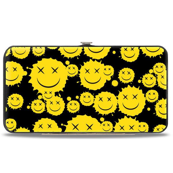 Buckle-Down Hinged Wallet - Smiley Face Splatter Scattered Black/Yellow