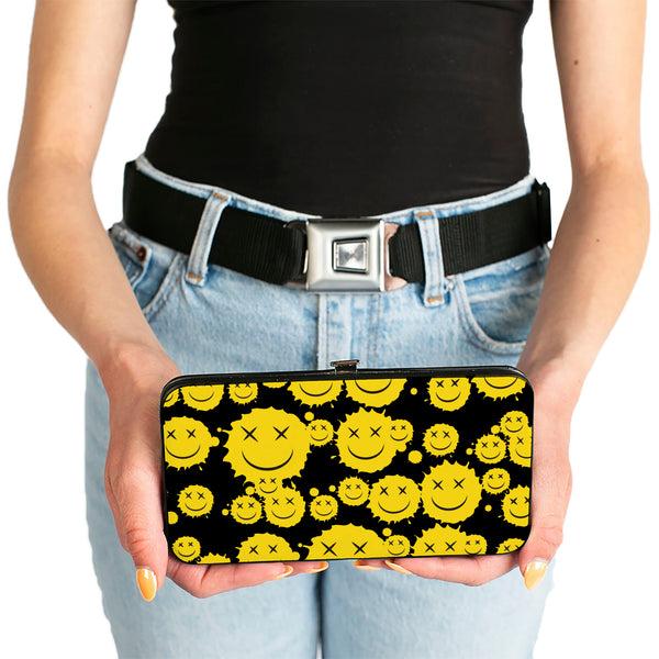 Buckle-Down Hinged Wallet - Smiley Face Splatter Scattered Black/Yellow
