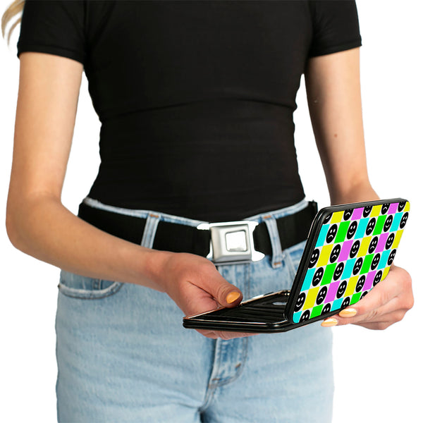 Buckle-Down Hinged Wallet - Smiley Sad Face Checker Multi Color/White