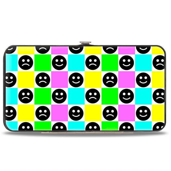 Buckle-Down Hinged Wallet - Smiley Sad Face Checker Multi Color/White