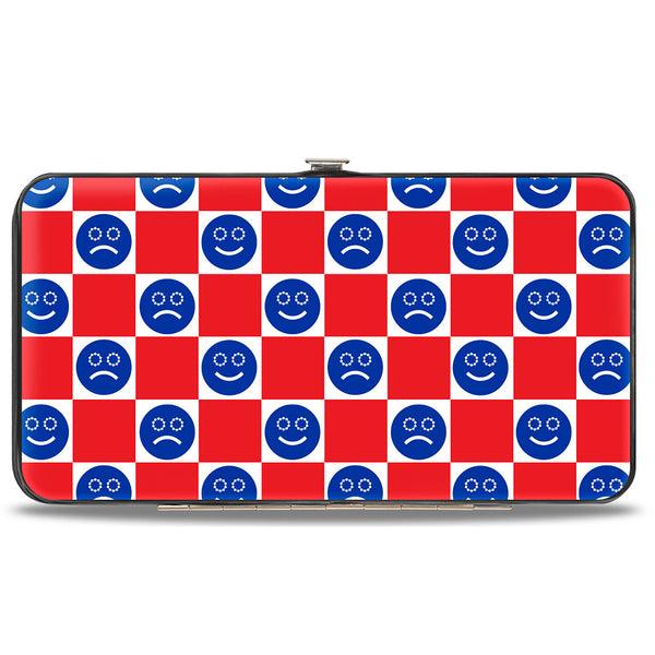 Buckle-Down Hinged Wallet - Smiley Sad Face Checker Red/White/Blue