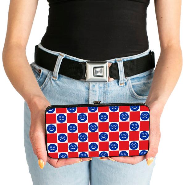 Buckle-Down Hinged Wallet - Smiley Sad Face Checker Red/White/Blue