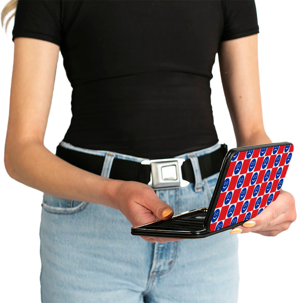 Buckle-Down Hinged Wallet - Smiley Sad Face Checker Red/White/Blue
