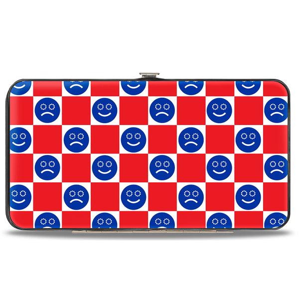 Buckle-Down Hinged Wallet - Smiley Sad Face Checker Red/White/Blue