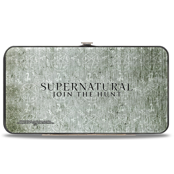 Buckle-Down Hinged Wallet - Supernatural 4-Character Face Blur Symbols + Logo Grays Black