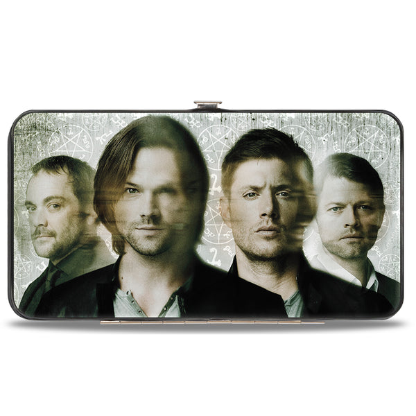 Buckle-Down Hinged Wallet - Supernatural 4-Character Face Blur Symbols + Logo Grays Black