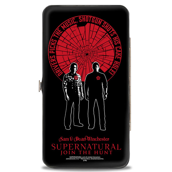 Buckle-Down Hinged Wallet - SUPERNATURAL SAM & DEAN WINCHESTER Pose DRIVER PICKS THE MUSIC Shattered Glass Black Red White