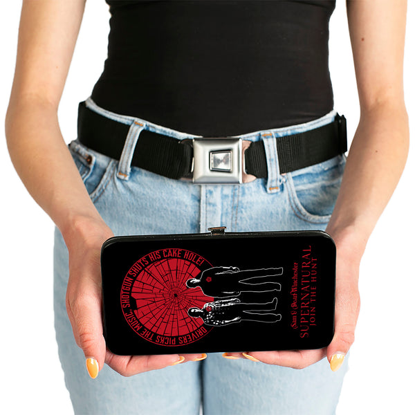 Buckle-Down Hinged Wallet - SUPERNATURAL SAM & DEAN WINCHESTER Pose DRIVER PICKS THE MUSIC Shattered Glass Black Red White