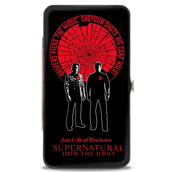 Buckle-Down Hinged Wallet - SUPERNATURAL SAM & DEAN WINCHESTER Pose DRIVER PICKS THE MUSIC Shattered Glass Black Red White