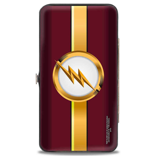 Buckle-Down Hinged Wallet - The Flash Logo10 Stripe Burgundy Golds White