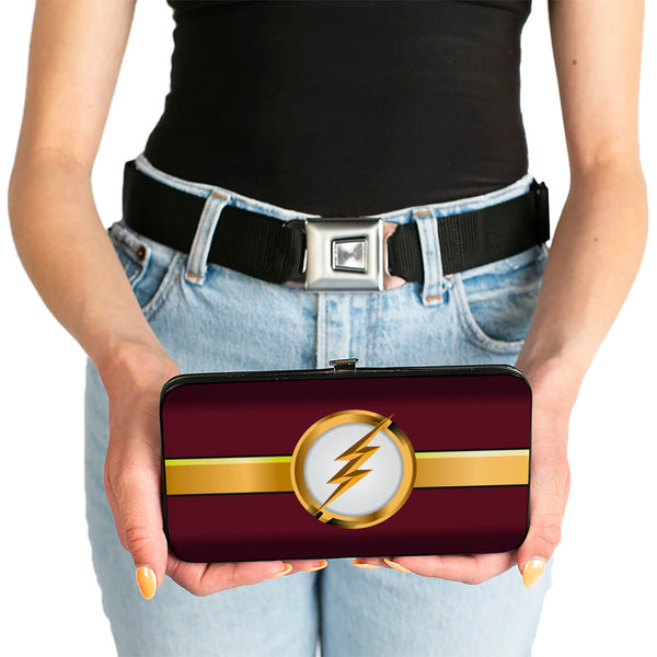 Buckle-Down Hinged Wallet - The Flash Logo10 Stripe Burgundy Golds White