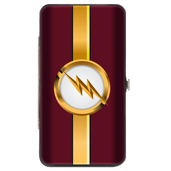 Buckle-Down Hinged Wallet - The Flash Logo10 Stripe Burgundy Golds White