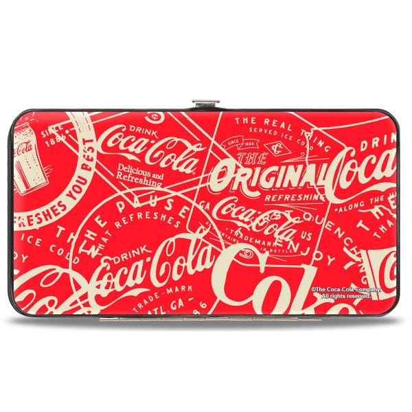 Buckle-Down Hinged Wallet - Vintage Coca-Cola Coke Icons And Ad Logos Red/White
