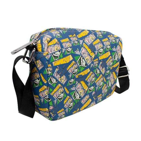 Buckle-Down Horizontal Crossbody Wallet - TOM AND JERRY Expression Blocks Mash Up Blocks Blue