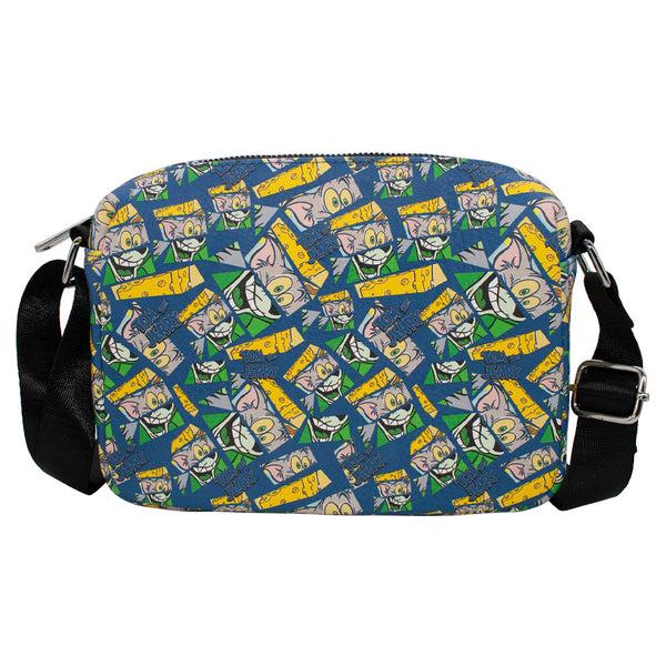 Buckle-Down Horizontal Crossbody Wallet - TOM AND JERRY Expression Blocks Mash Up Blocks Blue