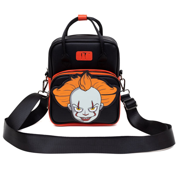 Buckle-Down Horror Movies Vegan Leather Cross Body Backpack For Men And Women With Adjustable Strap It Pennywise Smiling Face Applique