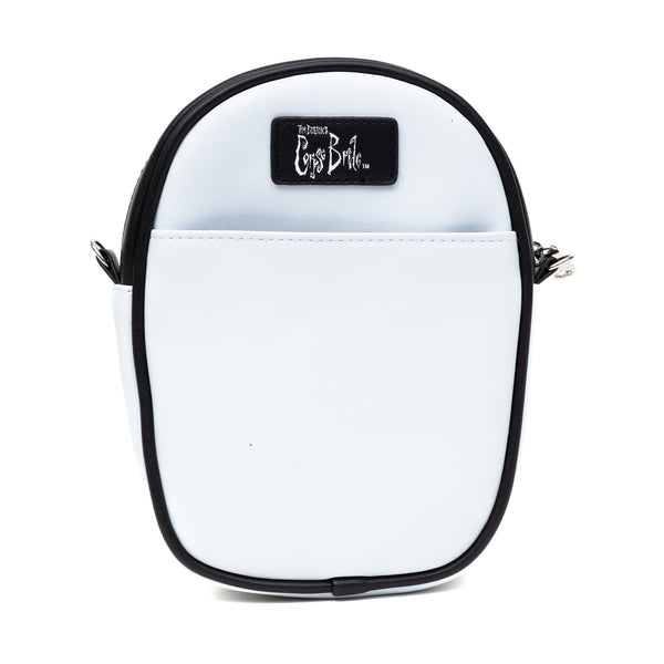 Buckle-Down Horror Movies Vegan Leather Cross Body Bag Emily The Corpse Bride Face Applique Pale Blue