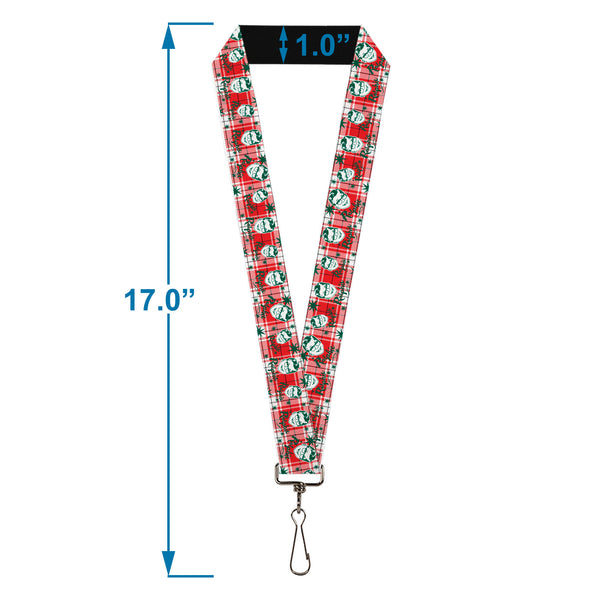 Buckle-Down Lanyard - 1.0" - A Christmas Story RALPHIE Smiling Face And Stars Plaid Red/White/Green