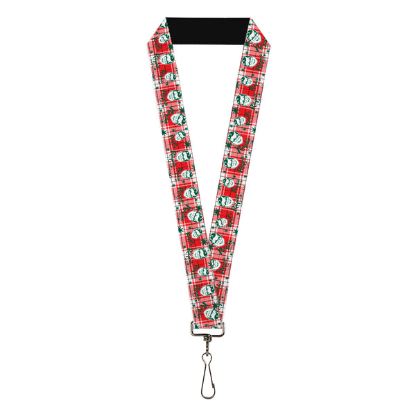 Buckle-Down Lanyard - 1.0" - A Christmas Story RALPHIE Smiling Face and Stars Plaid Red/White/Green