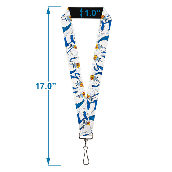 Buckle-Down Lanyard - 1.0" - Adventure Time Ice King Poses And Bolts White/Blue