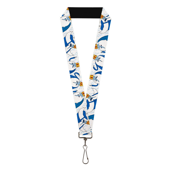 Buckle-Down Lanyard - 1.0" - Adventure Time Ice King Poses and Bolts White/Blue