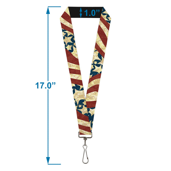 Buckle-Down Lanyard - 1.0" - Americana Diagonal Vintage Stars & Stripes2
