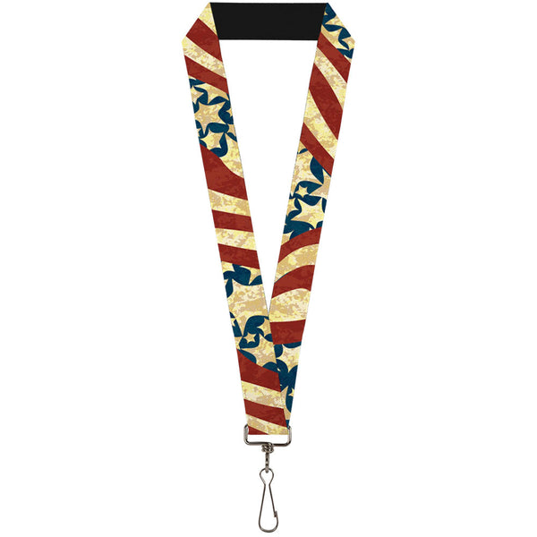 Buckle-Down Lanyard - 1.0" - Americana Diagonal Vintage Stars & Stripes2