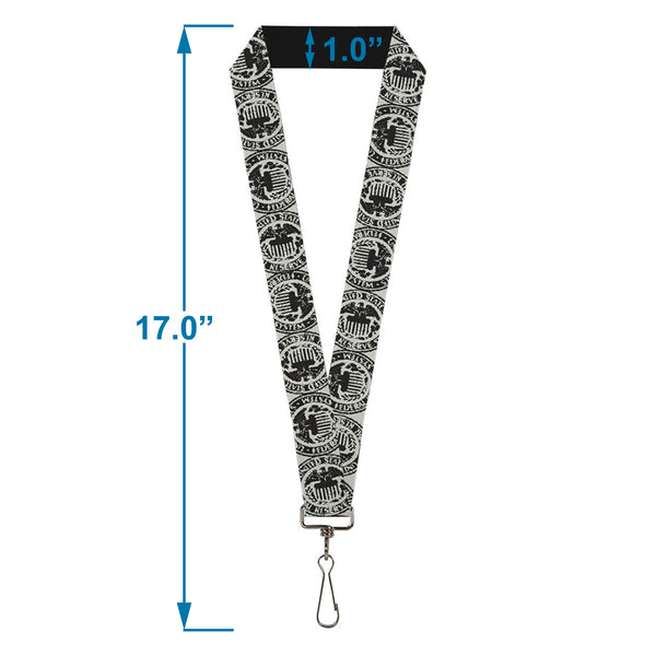 Buckle-Down Lanyard - 1.0" - Americana Federal Reserve Seal Weathered Gray Black
