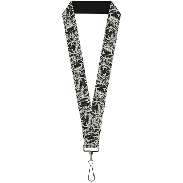 Buckle-Down Lanyard - 1.0" - Americana Federal Reserve Seal Weathered Gray Black