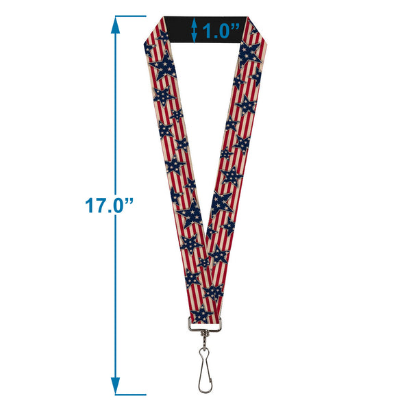 Buckle-Down Lanyard - 1.0" - Americana Stars & Stripes Red White Blue White