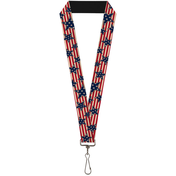 Buckle-Down Lanyard - 1.0" - Americana Stars & Stripes Red White Blue White