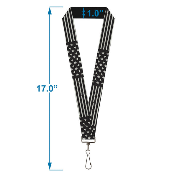 Buckle-Down Lanyard - 1.0" - Americana Stars & Stripes Weathered Black Gray