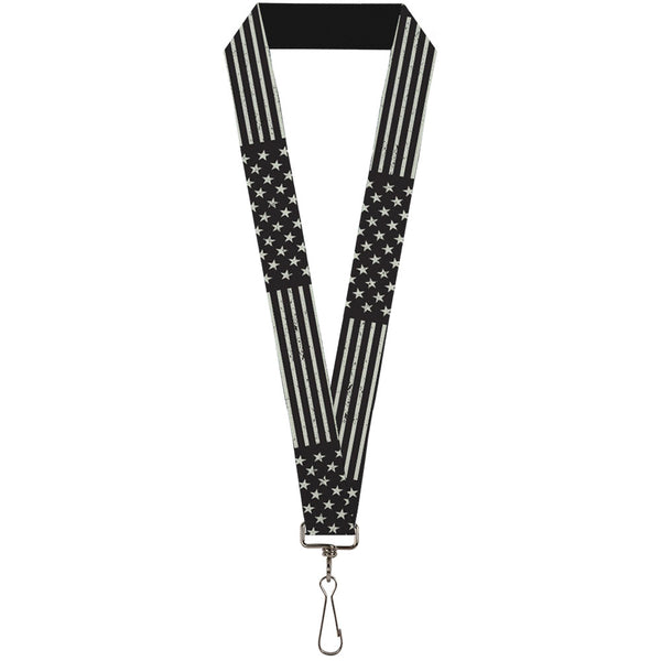 Buckle-Down Lanyard - 1.0" - Americana Stars & Stripes Weathered Black Gray