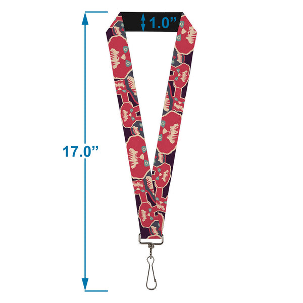 Buckle-Down Lanyard - 1.0" - Angry Bunnies CLOSE-UP Purple Red Blue