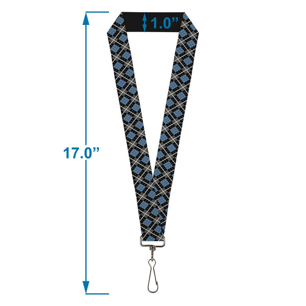 Buckle-Down Lanyard - 1.0" - Argyle Black Gray Turquoise